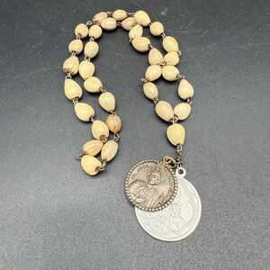Vintage Job's Tears Rosary‎ Beads St. Jude & Blessed Sacrament Medals Creed